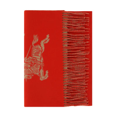(Women) Burberry Red Embroidered Knight Wool Scarf. 80787861