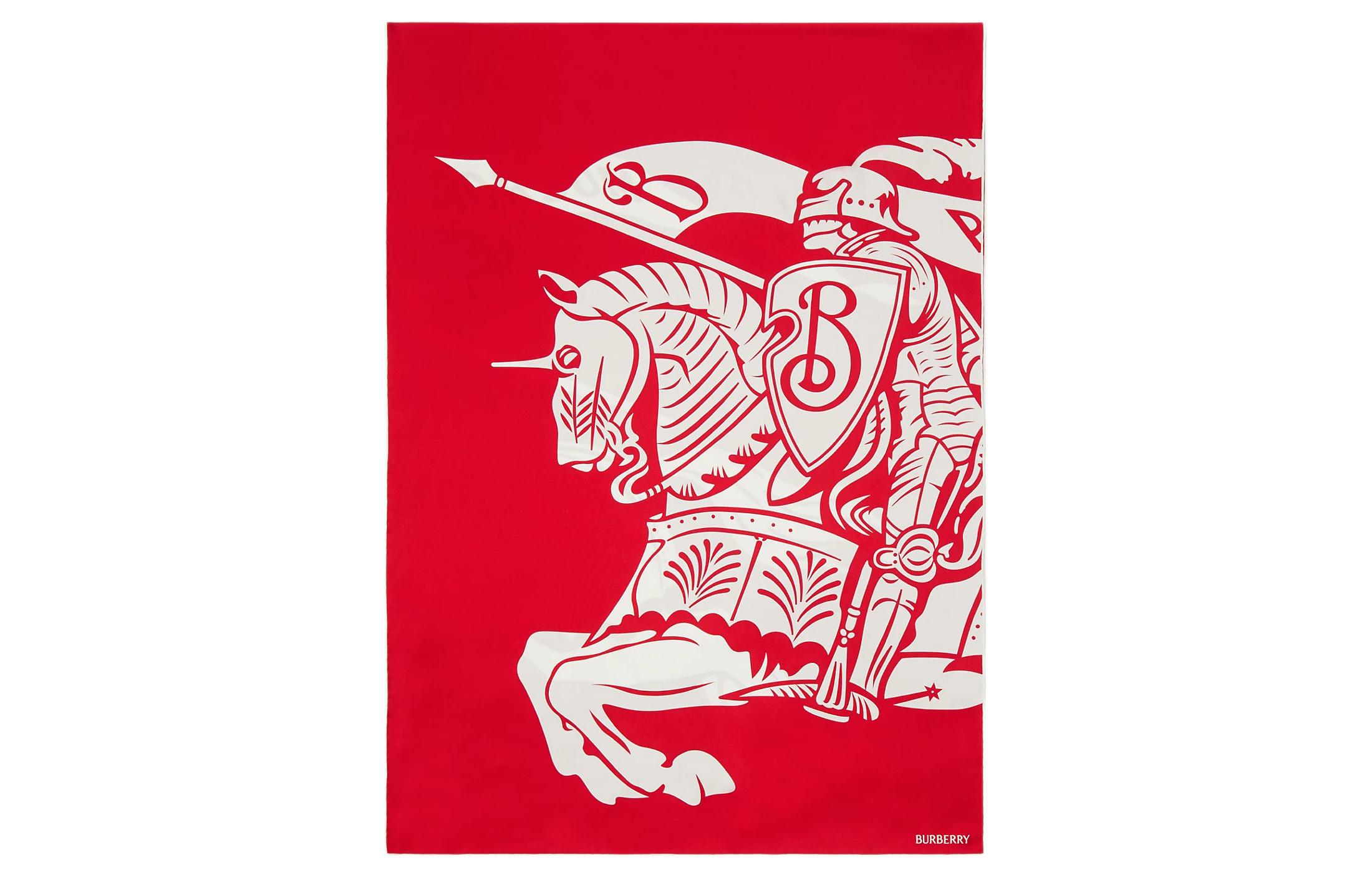 (Women) Burberry  Red Knight Emblem Printed Silk Scarf. 80858381