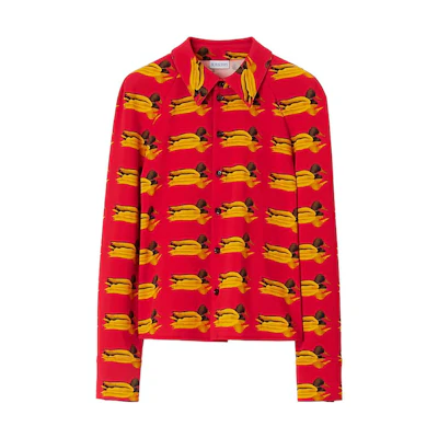 (Women) Burberry Red Long-Sleeve Shirt with All-Over Print 80772841