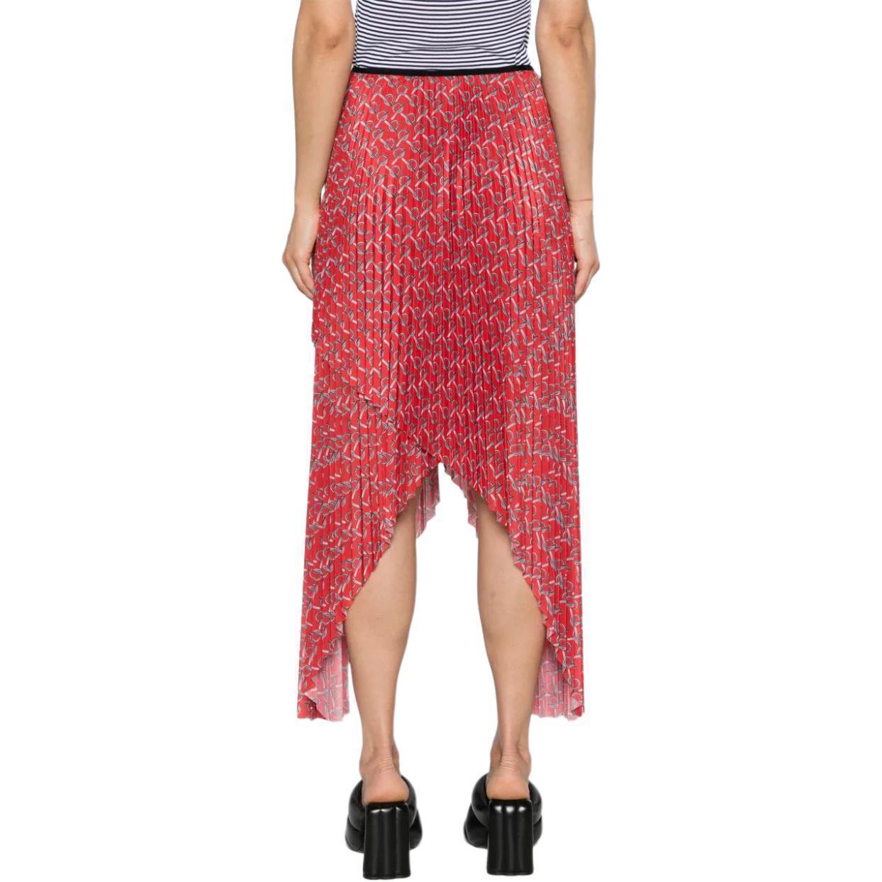 Shop (W) 博柏利红色图案印花不对称下摆中长连衣裙. 80881471