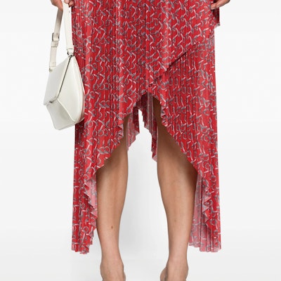 (W) 博柏利红色图案印花不对称下摆中长连衣裙. 80881471 Details for (W) 博柏利红色图案印花不对称下摆中长连衣裙. 80881471