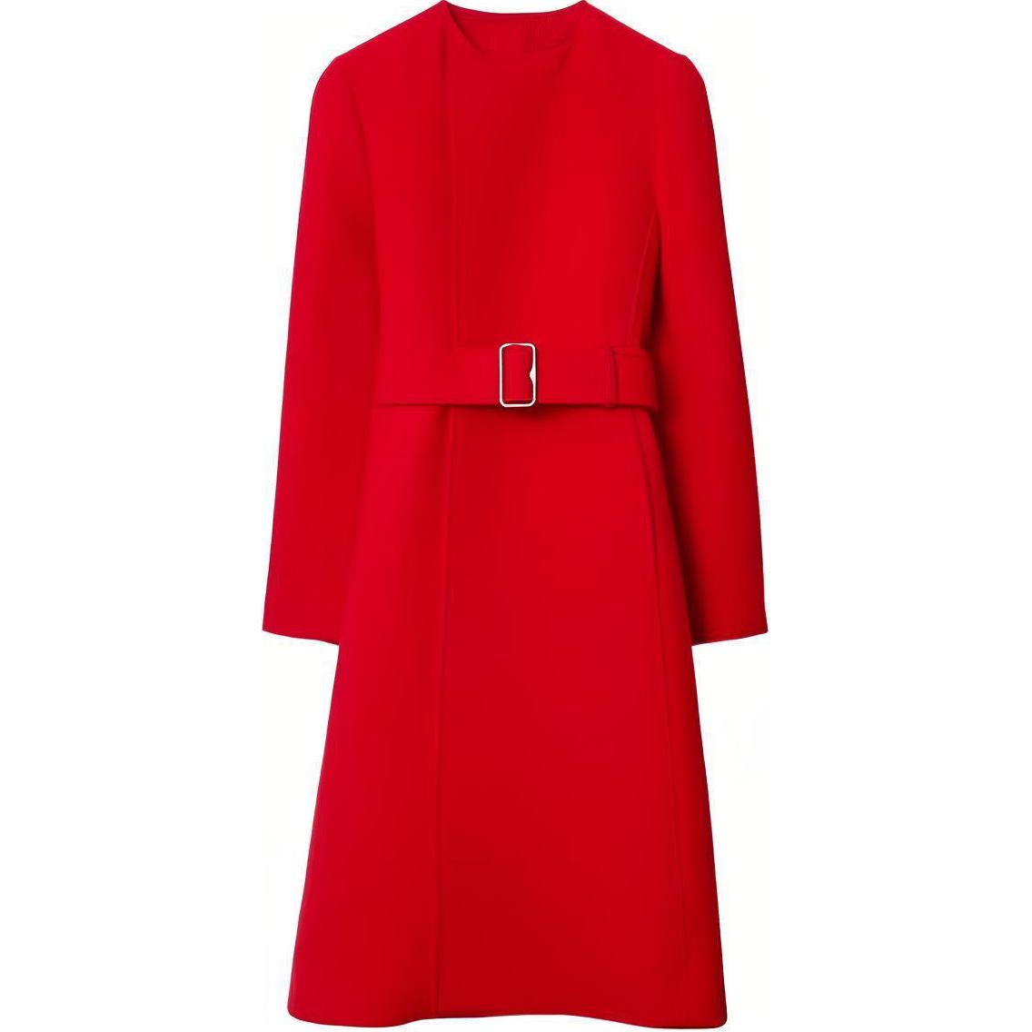 (Women) Burberry  Red Wool Twill Casual Coat 80764641