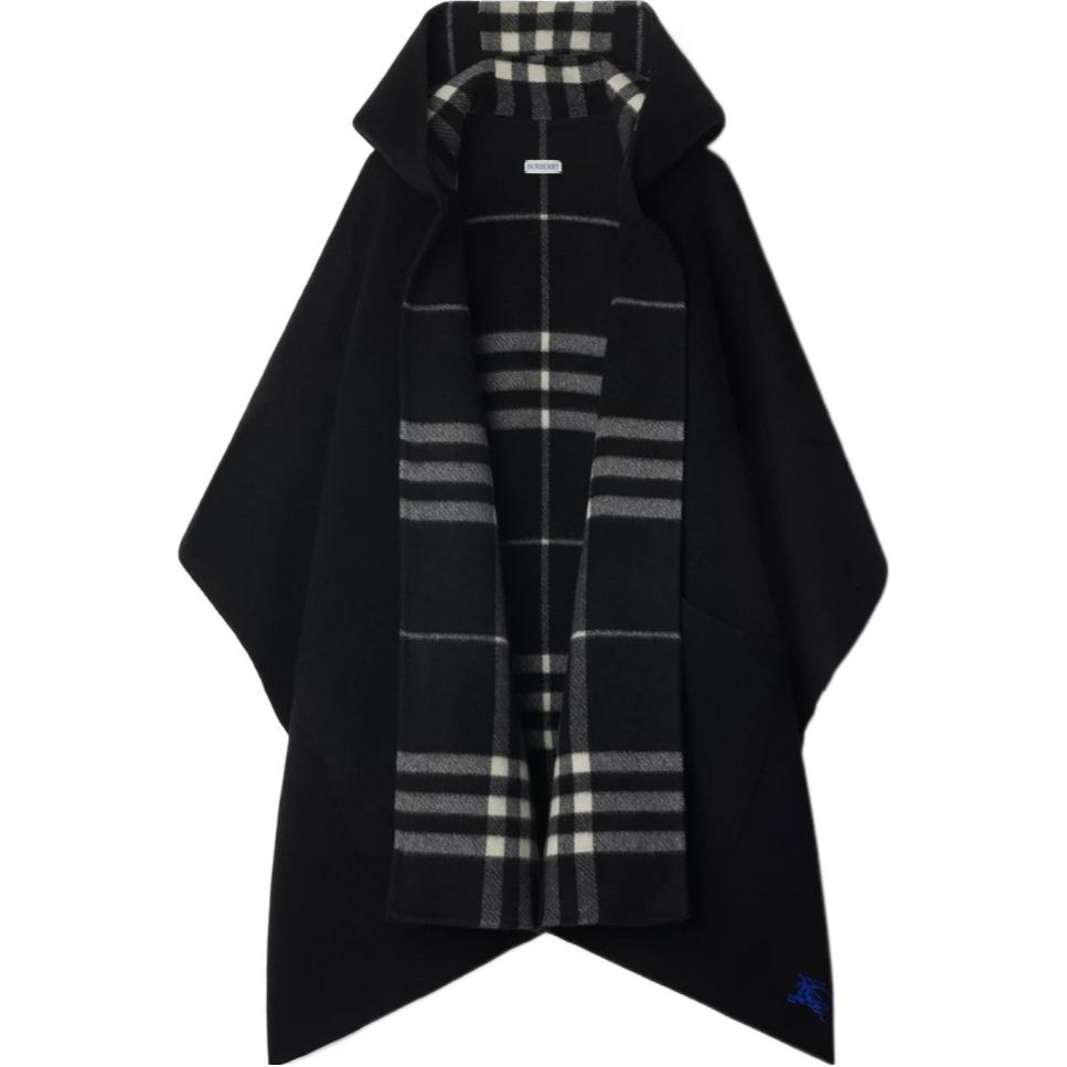 (Women) Burberry  Reversible Check Hooded Cape Poncho - Black 80938091
