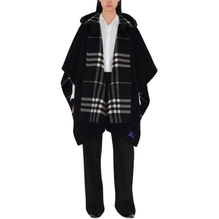 Lookbook (W) Burberry 雙面格紋連帽斗篷披肩 - 黑色 80938091