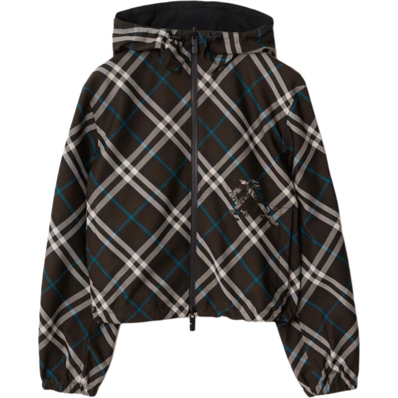 (Women) Burberry  Reversible Check Hooded Zip Jacket Green 80926851