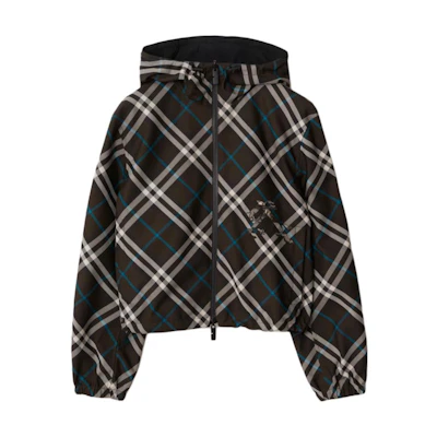 (Women) Burberry Reversible Check Hooded Zip Jacket Green 80926851