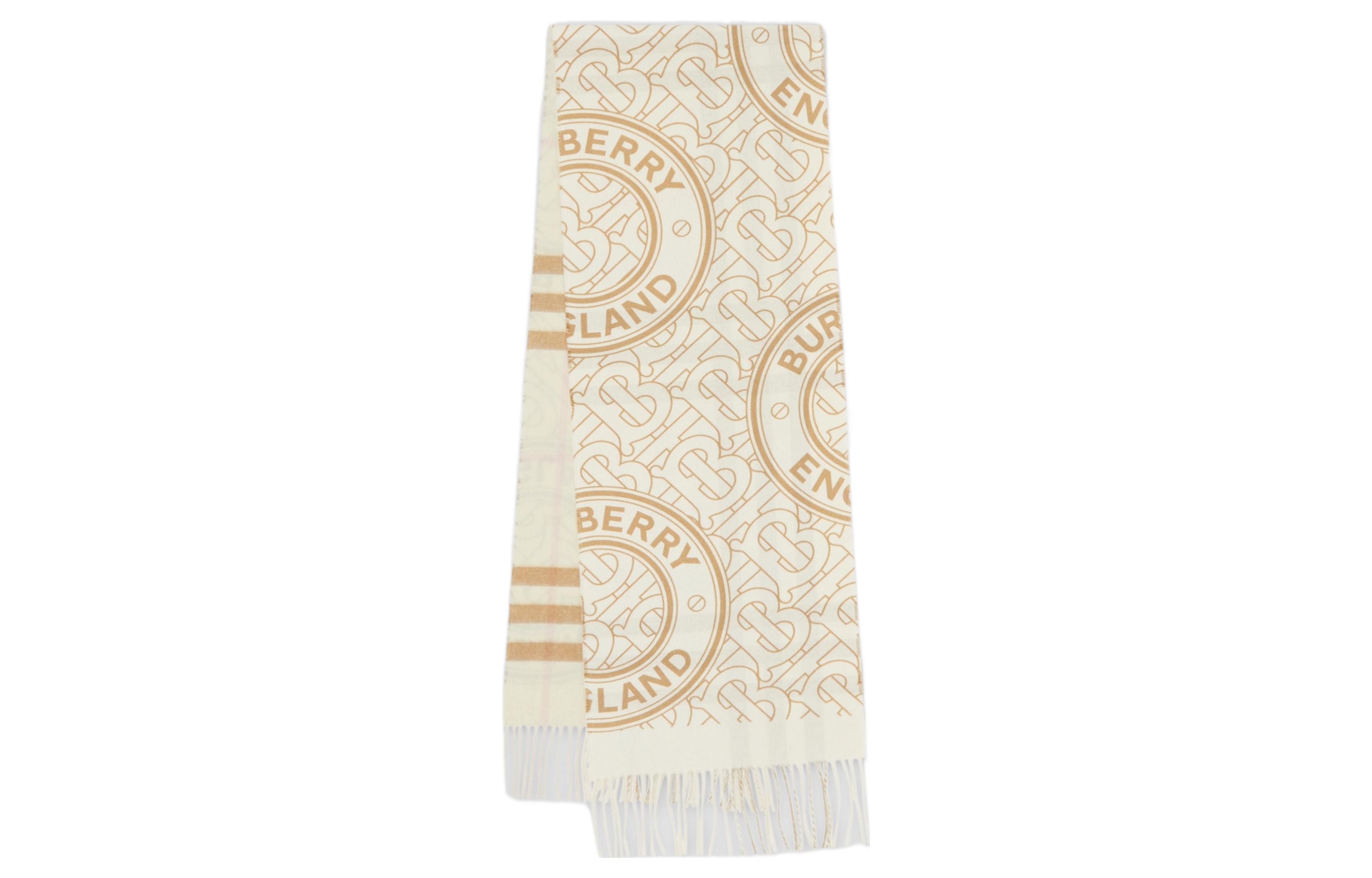 (Women) Burberry  Reversible Check Monogram Wool Scarf - White 80454511 圖 2