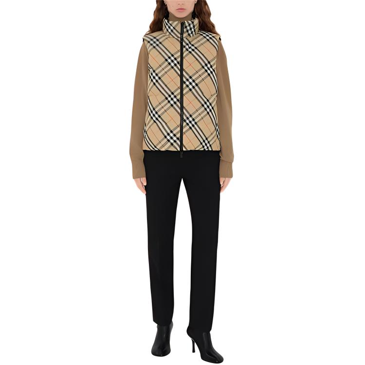 Lookbook (W) バーバリー リバーシブル チェック パファーベスト ジップ付き ハイカラー ブラウン 80946191