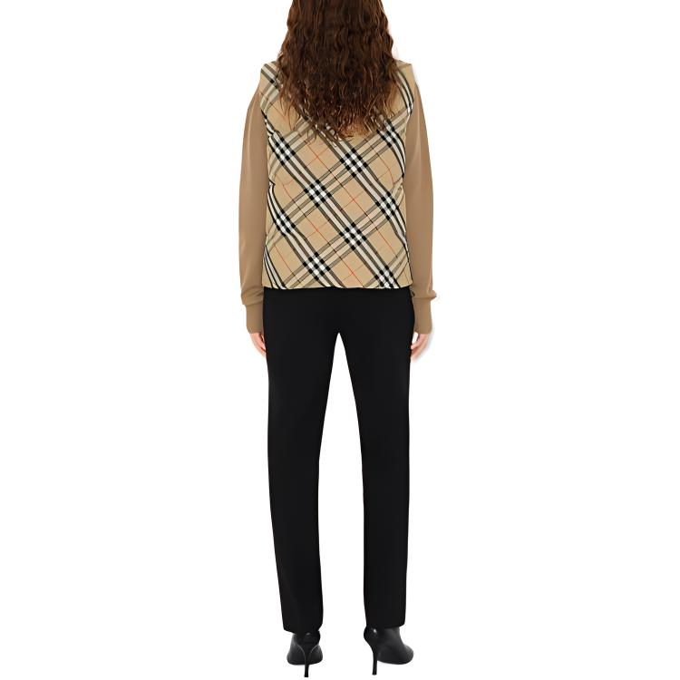 Shop (W) バーバリー リバーシブル チェック パファーベスト ジップ付き ハイカラー ブラウン 80946191