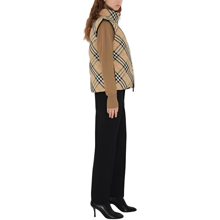 Purchase (W) バーバリー リバーシブル チェック パファーベスト ジップ付き ハイカラー ブラウン 80946191