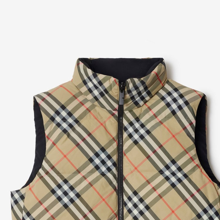 Cheap (W) バーバリー リバーシブル チェック パファーベスト ジップ付き ハイカラー ブラウン 80946191