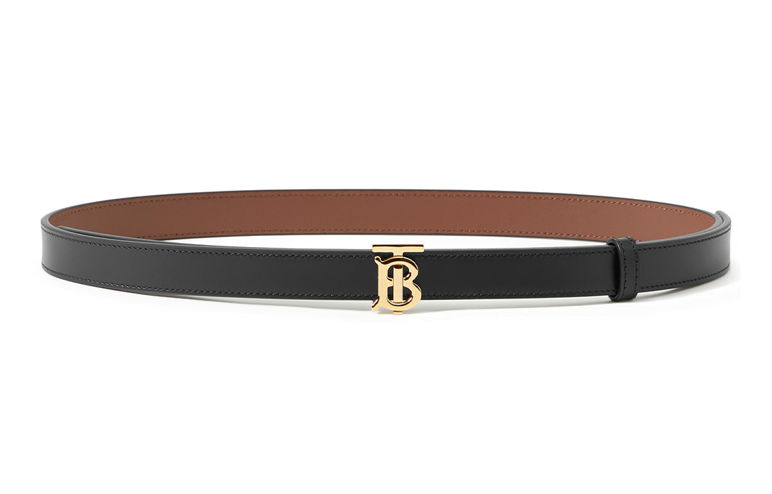 (Women) Burberry  Reversible TB Buckle Leather Belt Black/Brown 2cm Width. 80718311