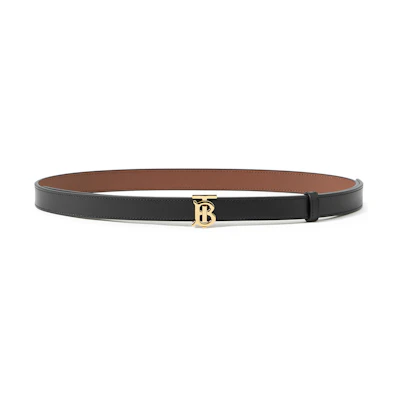 (Women) Burberry Reversible TB Buckle Leather Belt Black/Brown 2cm Width. 80718311