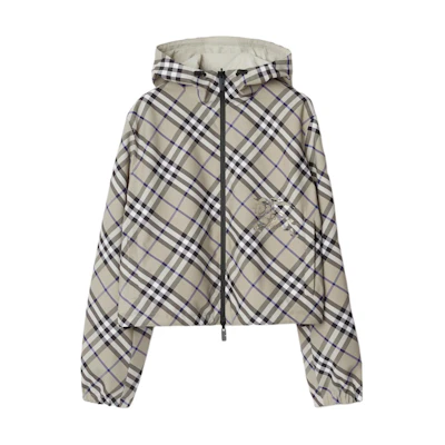(Women) Burberry Reversible Zip Hoodie Jacket in Colorblock Check Moss Green. 80883401