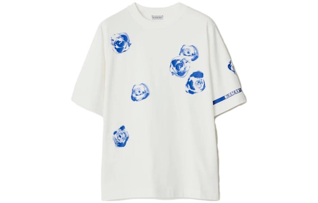 Order (Women) Burberry  Rose Print Oversized White Crewneck T-Shirt 80813421