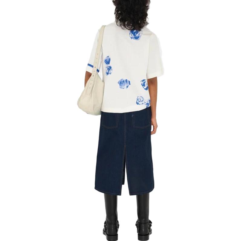 Shop (Women) Burberry  Rose Print Oversized White Crewneck T-Shirt 80813421