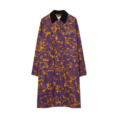 (Women) Burberry Rose Print Single-Breasted Mid-Length Coat in Pear Color. 80795531