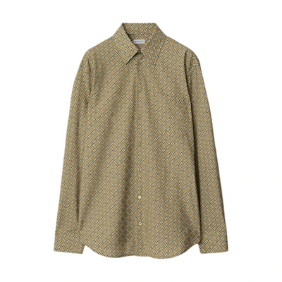 (Women) Burberry Sage Green Check Pattern Long Sleeve Button-Up Shirt. 80945861