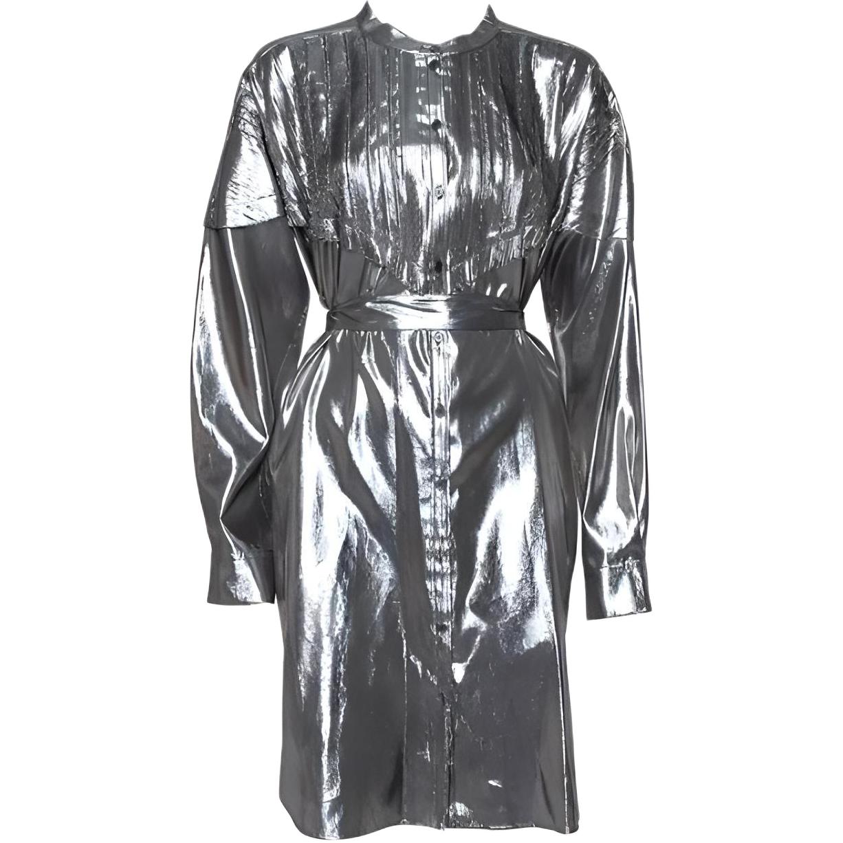 (Women) Burberry  Silver Long-Sleeve Midi Dress with Stand Collar. 40683961
