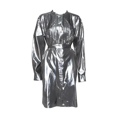 (Women) Burberry Silver Long-Sleeve Midi Dress with Stand Collar. 40683961