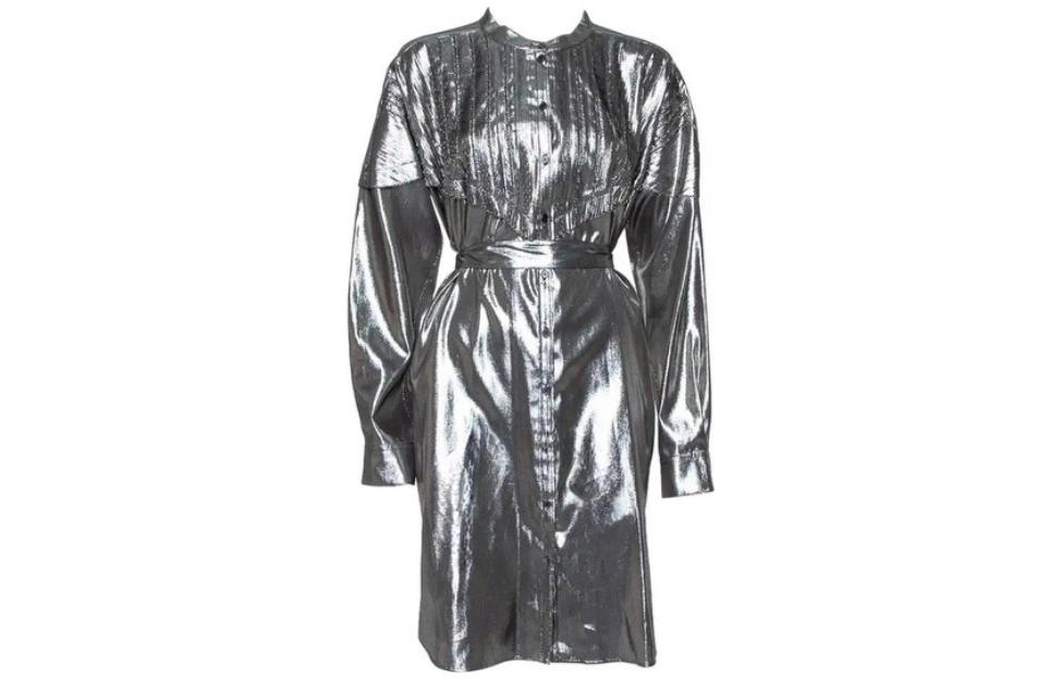(Women) Burberry  Silver Long-Sleeve Midi Dress with Stand Collar. 40683961 圖 2