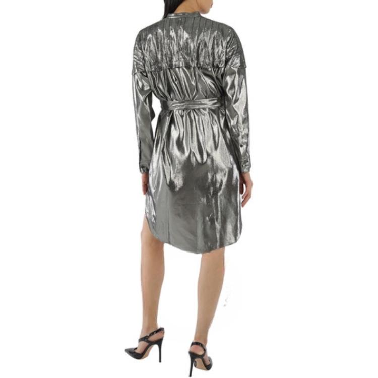 (Women) Burberry  Silver Long-Sleeve Midi Dress with Stand Collar. 40683961 圖 4