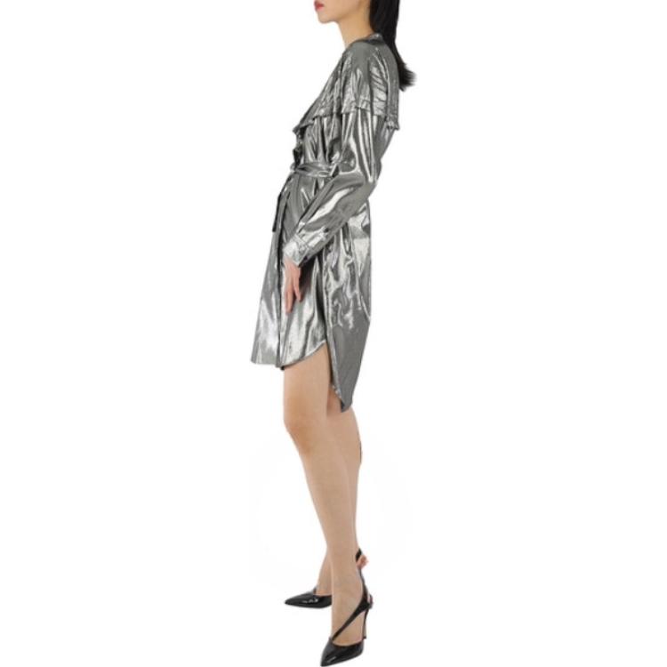 (Women) Burberry  Silver Long-Sleeve Midi Dress with Stand Collar. 40683961 圖 5