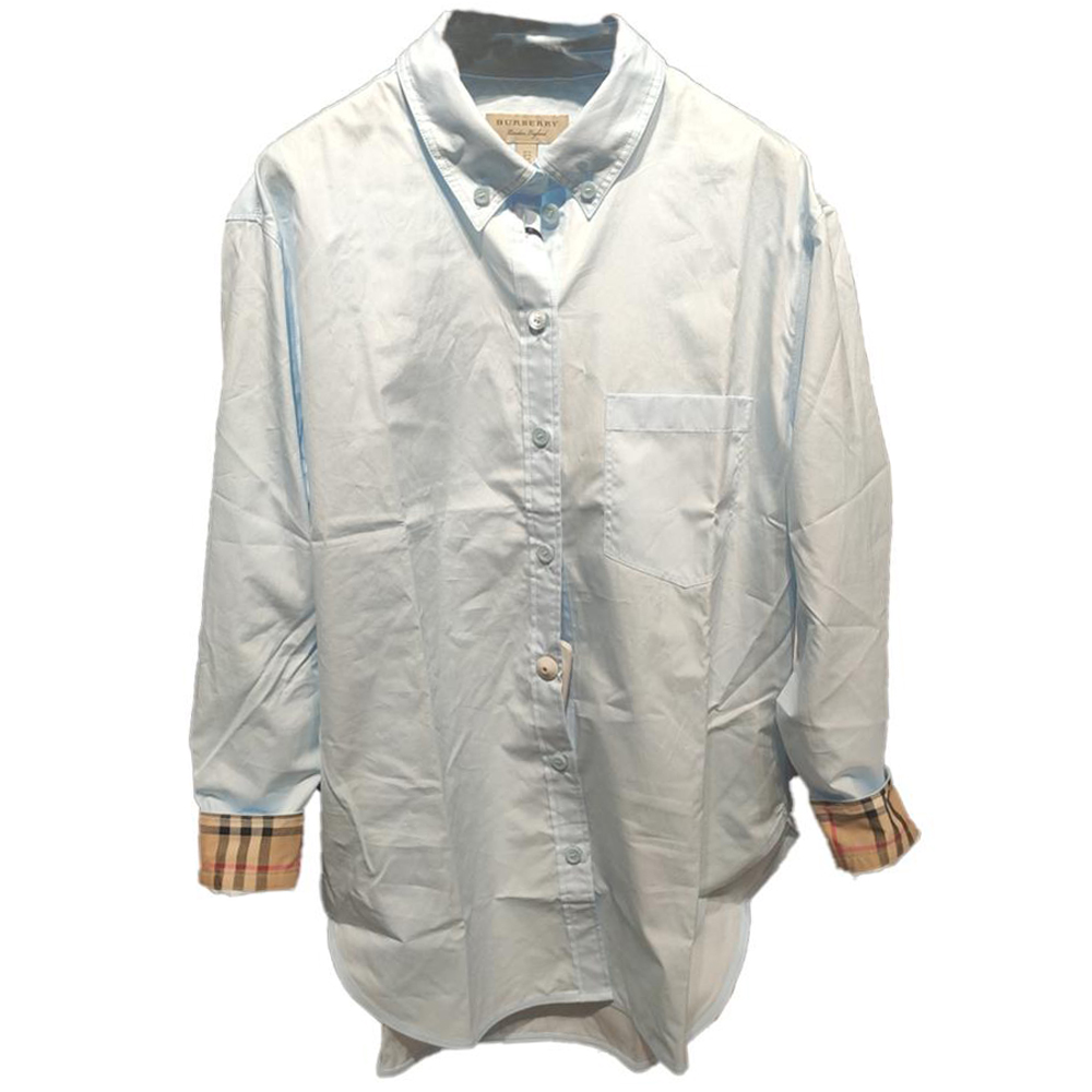 (Women) Burberry  Single-Breasted Light Blue Long Sleeve Shirt with Pockets. 80621481