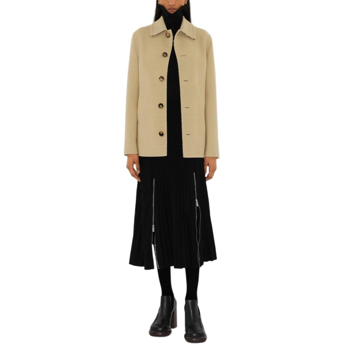 Shop (W) Abrigo Burberry de Lino Beige con Botones y Manga Larga. 80951531