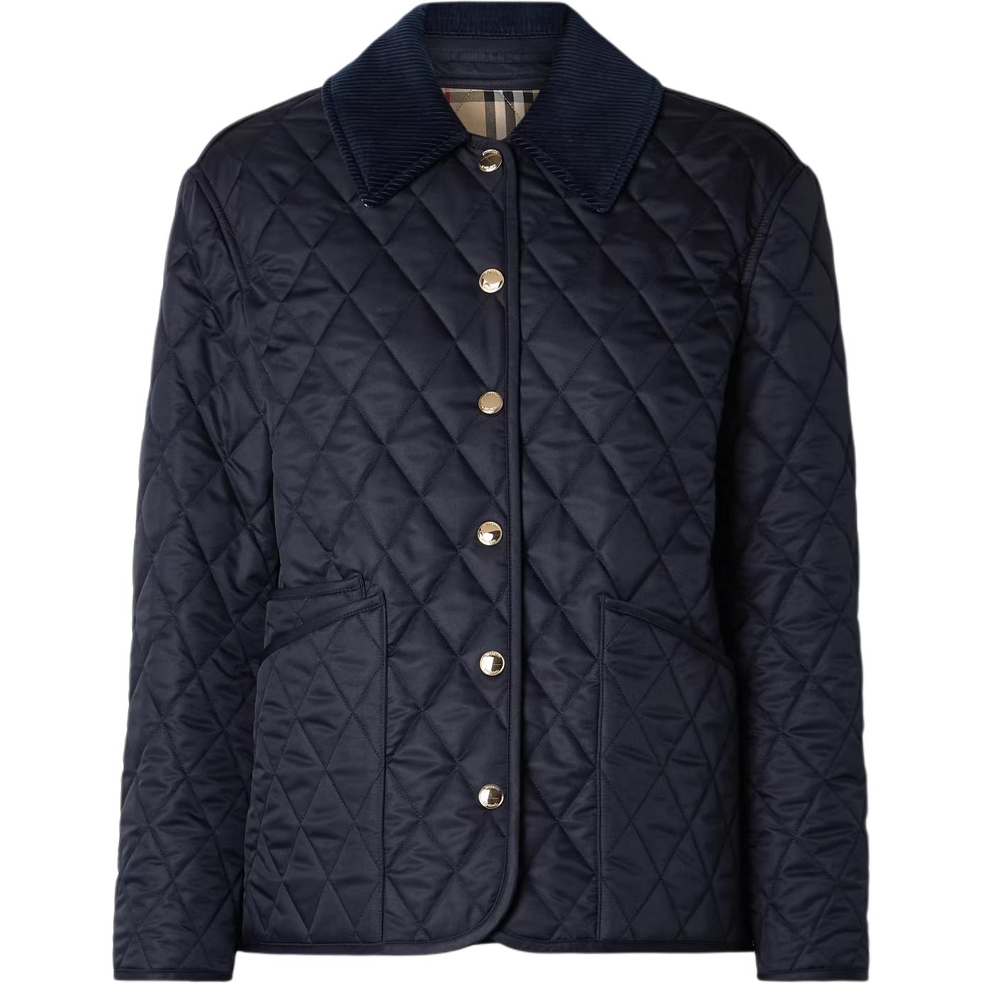 Order (W) Chaqueta Burberry Azul Medianoche de un Solo Botón con Cuello Sólido. 80963541