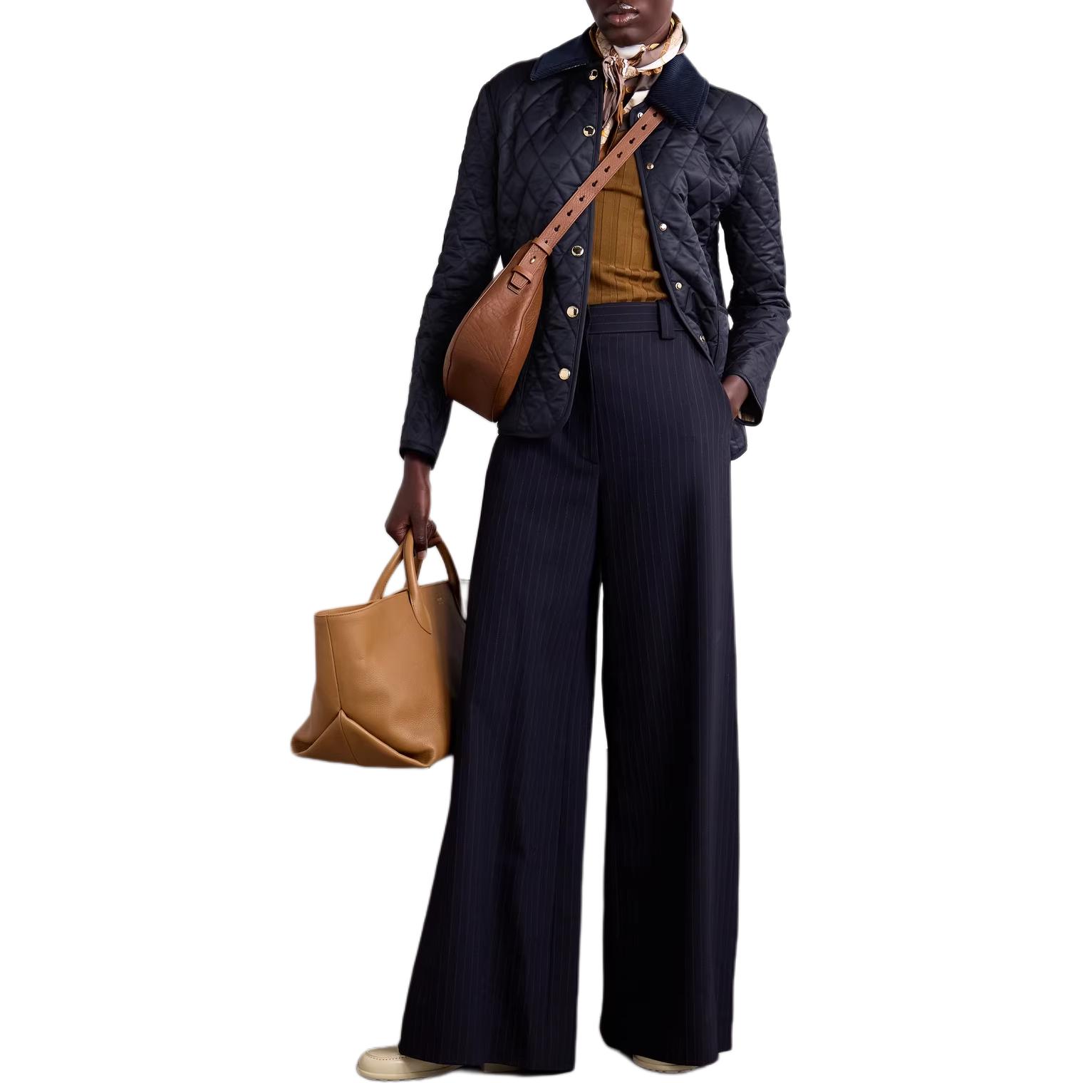 Lookbook (W) Chaqueta Burberry Azul Medianoche de un Solo Botón con Cuello Sólido. 80963541