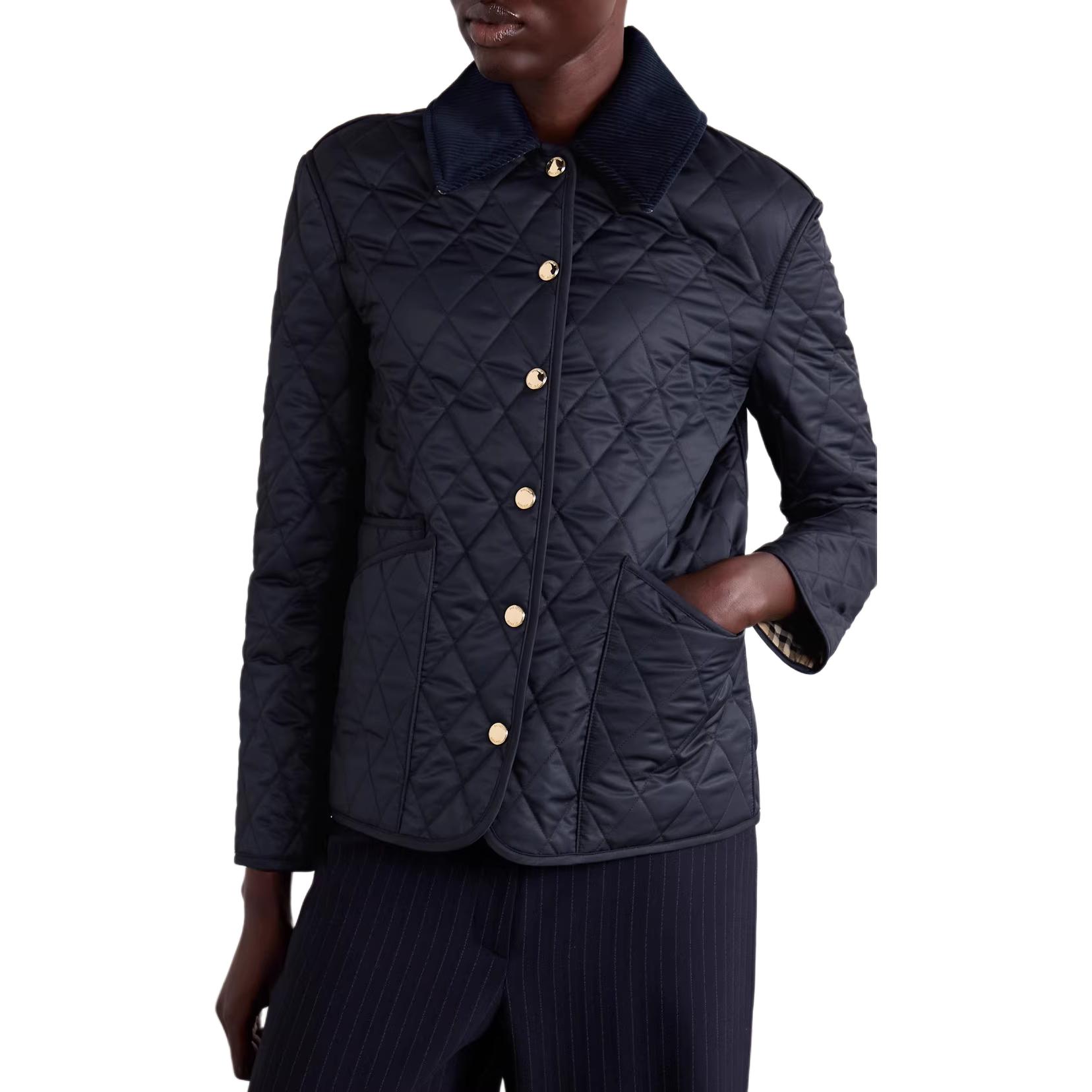 Shop (W) Chaqueta Burberry Azul Medianoche de un Solo Botón con Cuello Sólido. 80963541