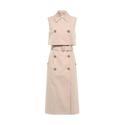 (Women) Burberry Sleeveless Midi Slim Fit Dress Light Khaki 80710471