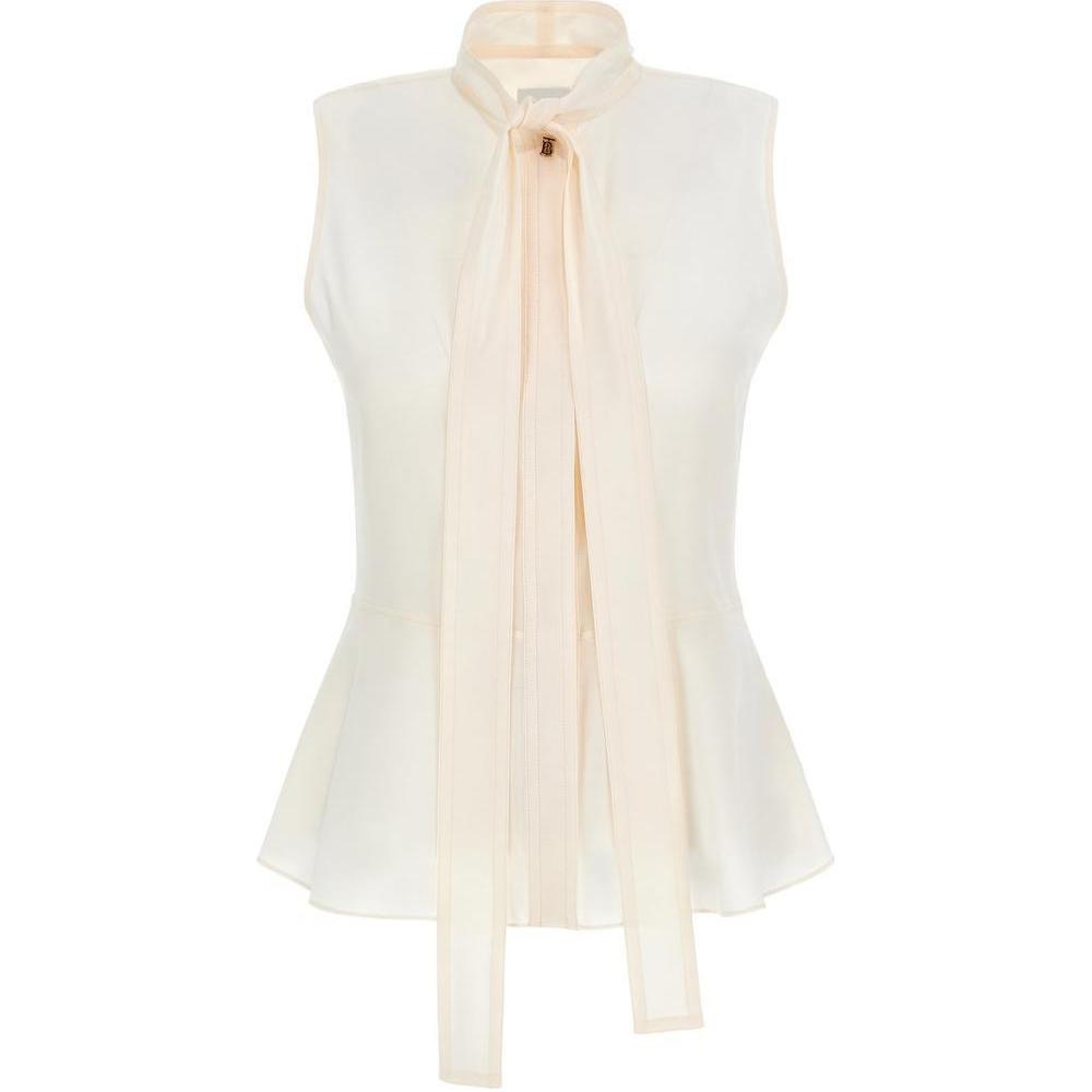 (Women) Burberry  Sleeveless Single-Breasted Shirt in Off-White. 80520411