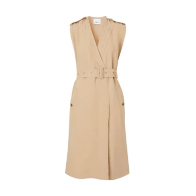 (Women) Burberry Sleeveless V-Neck Belted Trench Dress Soft Beige. 80554581