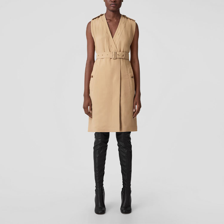 (Women) Burberry  Sleeveless V-Neck Belted Trench Dress Soft Beige. 80554581 圖 3