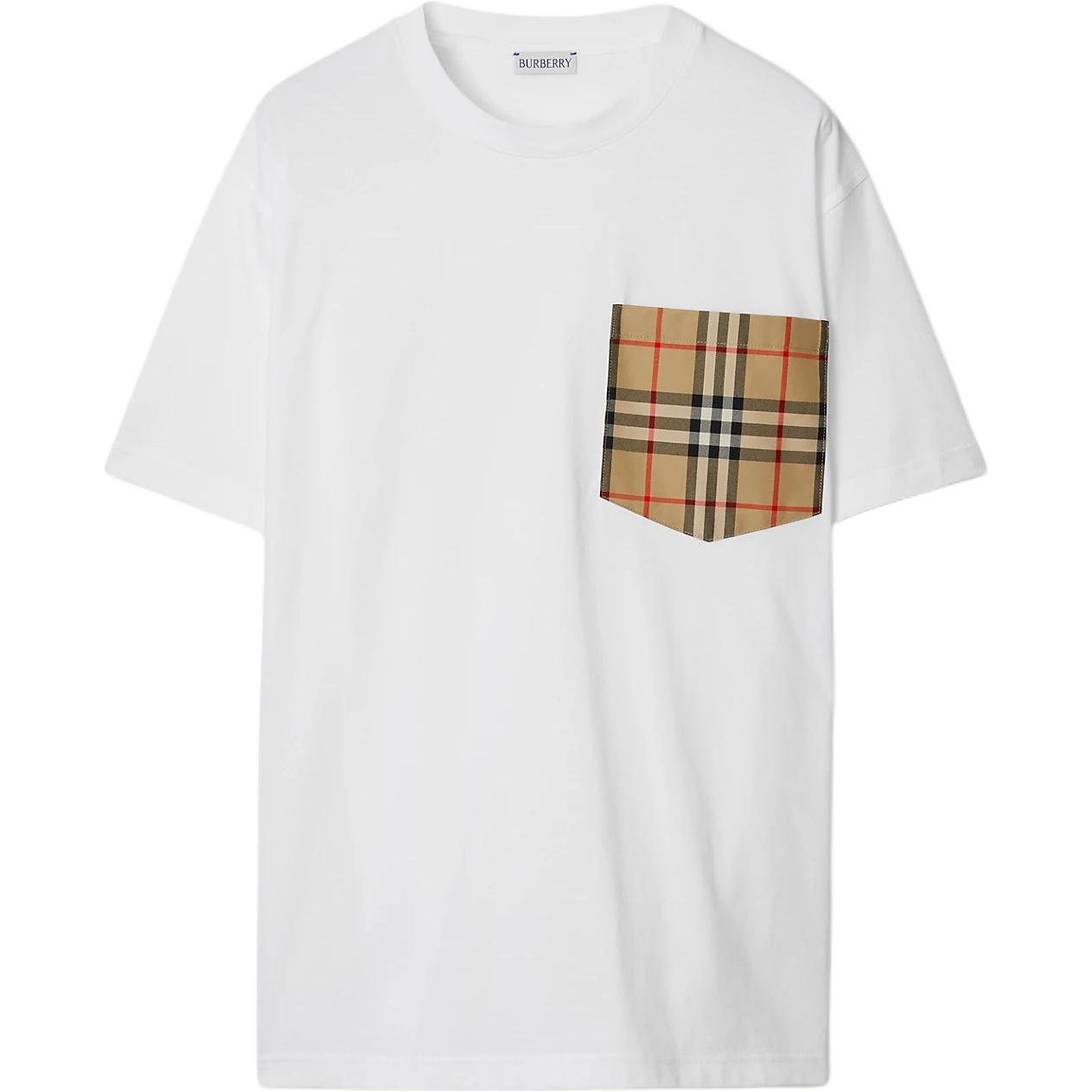 Buy (Women) Burberry  Slim Fit Pocket Check Crew Neck White T-Shirt. 80803221