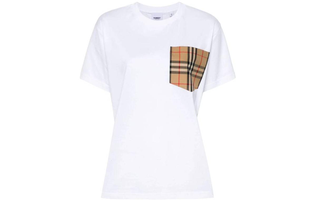 Order (Women) Burberry  Slim Fit Pocket Check Crew Neck White T-Shirt. 80803221