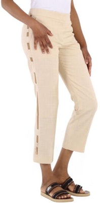 (W) バーバリー スリムフィット ストライプ ジップ カジュアルパンツ ベージュ 80168931 Details for (W) バーバリー スリムフィット ストライプ ジップ カジュアルパンツ ベージュ 80168931