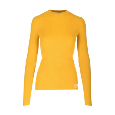 (Women) Burberry Slim Fit Yellow Wool Ribbed Crew Neck Sweater. 8077681