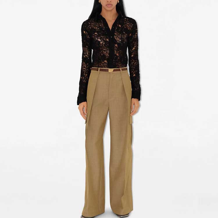 (Women) Burberry  Solid Beige Casual Cargo Pants with Zipper Pockets. 80928181 圖 3