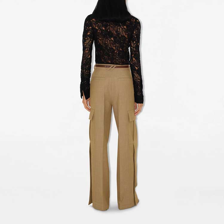 (Women) Burberry  Solid Beige Casual Cargo Pants with Zipper Pockets. 80928181 圖 4