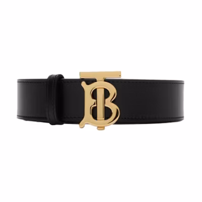 (Women) Burberry Solid Black Leather Belt with Plaque Buckle 3cm. 80718341