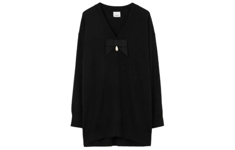 (Women) Burberry  Solid Bow Detail Long Sleeve Sweater - Black 80676821