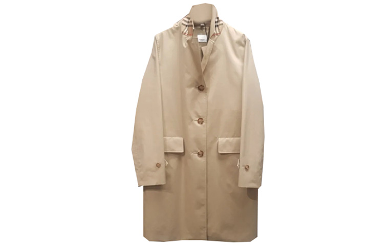 (Women) Burberry  Solid Color Button-Up Long Sleeve Trench Coat Khaki FW23 80677641