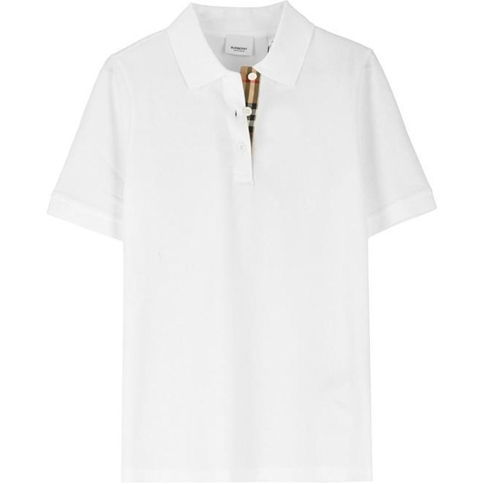(Women) Burberry  Solid Color Button Straight-Cut Short-Sleeve Polo Shirt White 80669001
