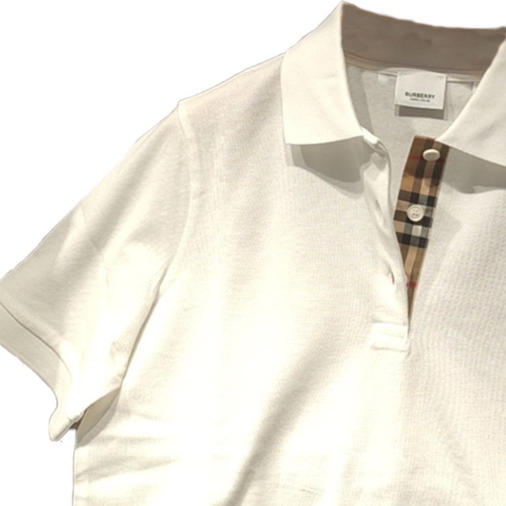 (Women) Burberry  Solid Color Button Straight-Cut Short-Sleeve Polo Shirt White 80669001 圖 4