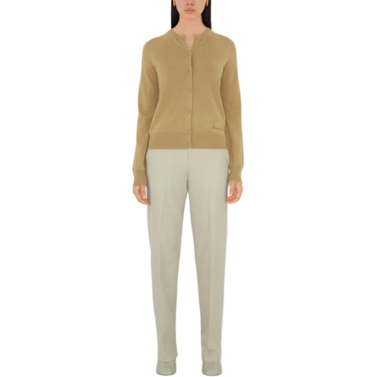 Lookbook (Women) Burberry  Solid Color Cashmere Cardigan Long Sleeve - Khaki. 80963361