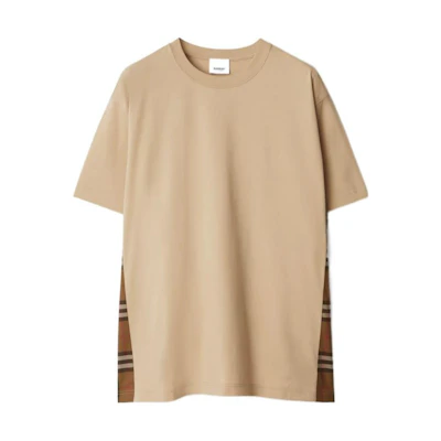 (Women) Burberry Solid Color Check Side Crewneck T-Shirt Soft Yellow Brown SS24 80851101