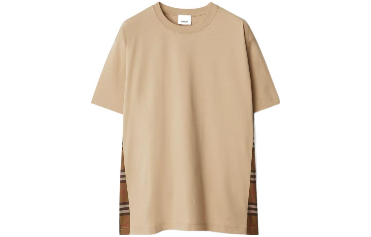 Order (W) Burberry Kaos Crewneck Solid Color Check Kuning Coklat Lembut SS24. 80851101